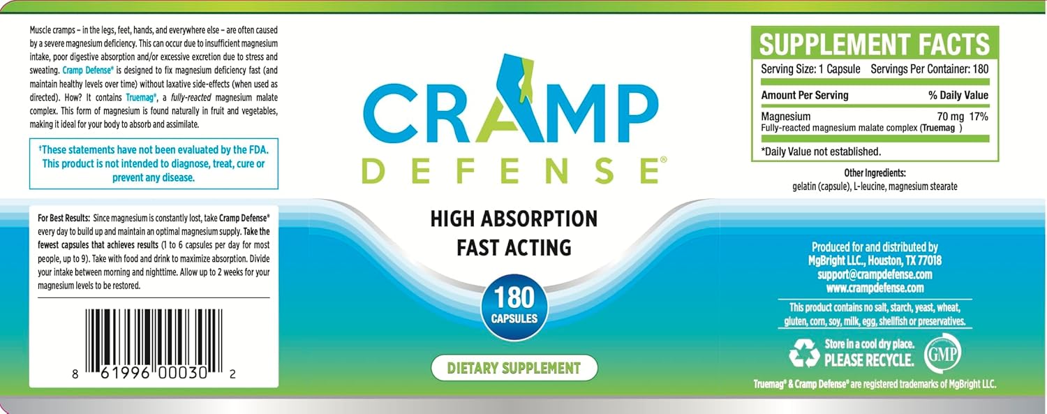 Organic Magnesium Capsules for Leg & Muscle Cramps Relief - Non-Laxative Formula, 180 Count - BoostGo Australia