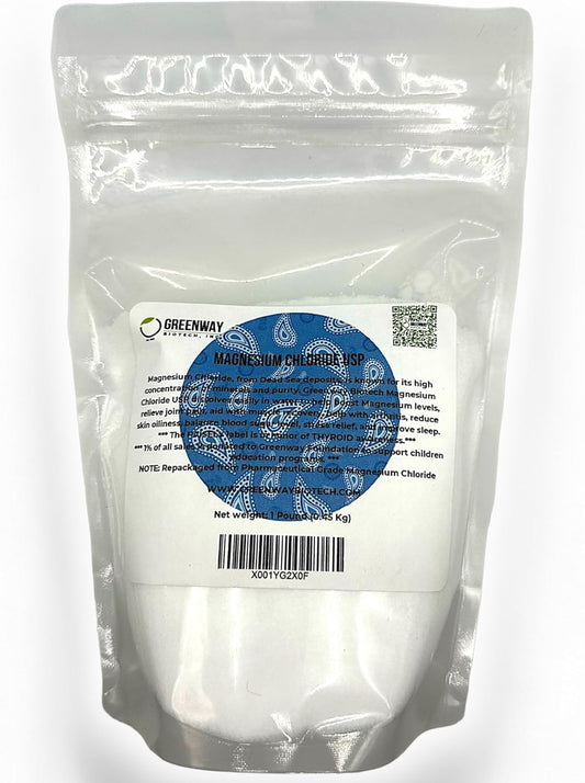 Organic Magnesium Chloride USP Supplement - Edible Powder (1 Pound) - Pharmaceutical Grade - Pure Ph. EUR., BP, USP - Greenway Biotech