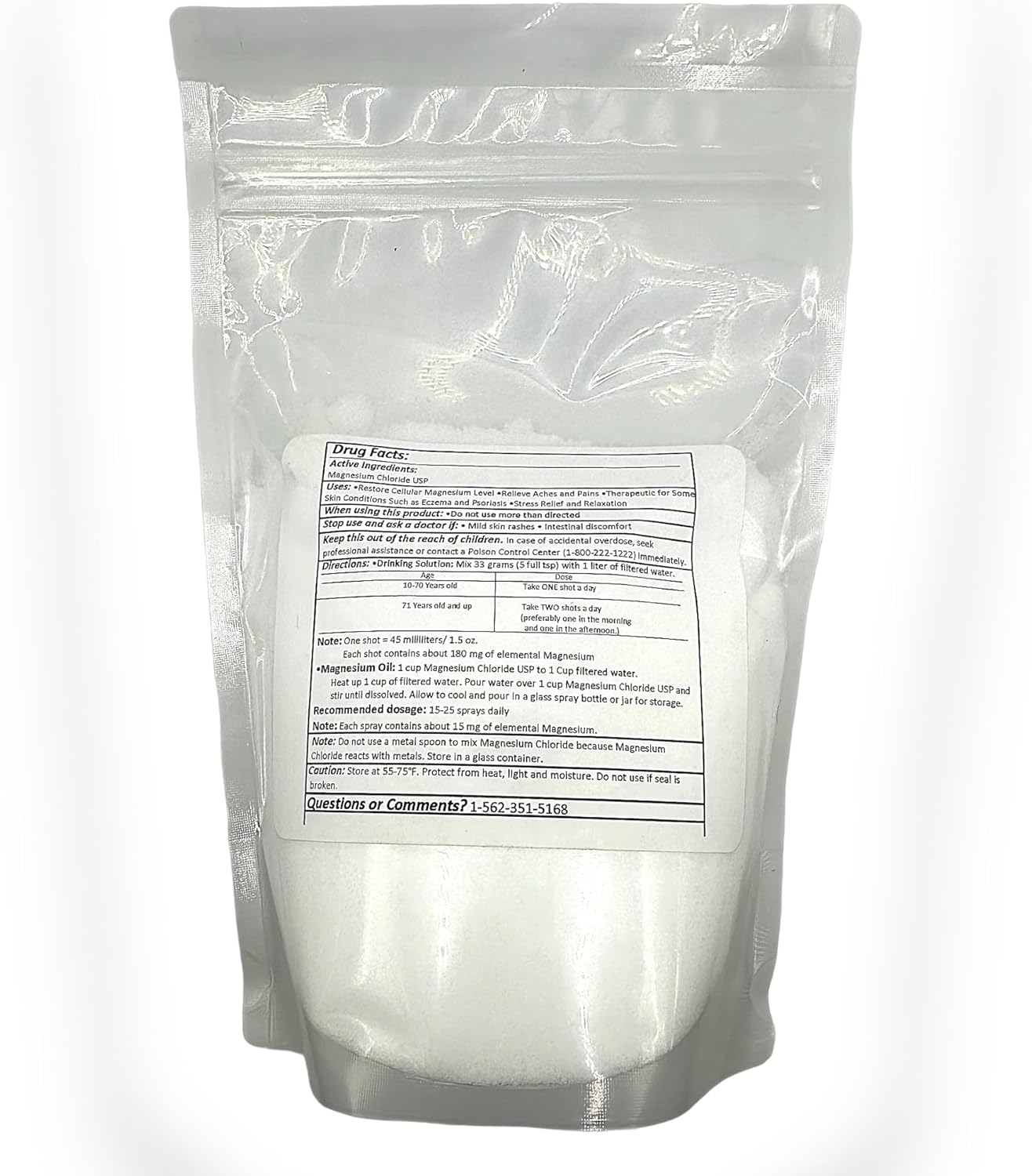Organic Magnesium Chloride USP Supplement - Edible Powder (1 Pound) - Pharmaceutical Grade - Pure Ph. EUR., BP, USP - Greenway Biotech
