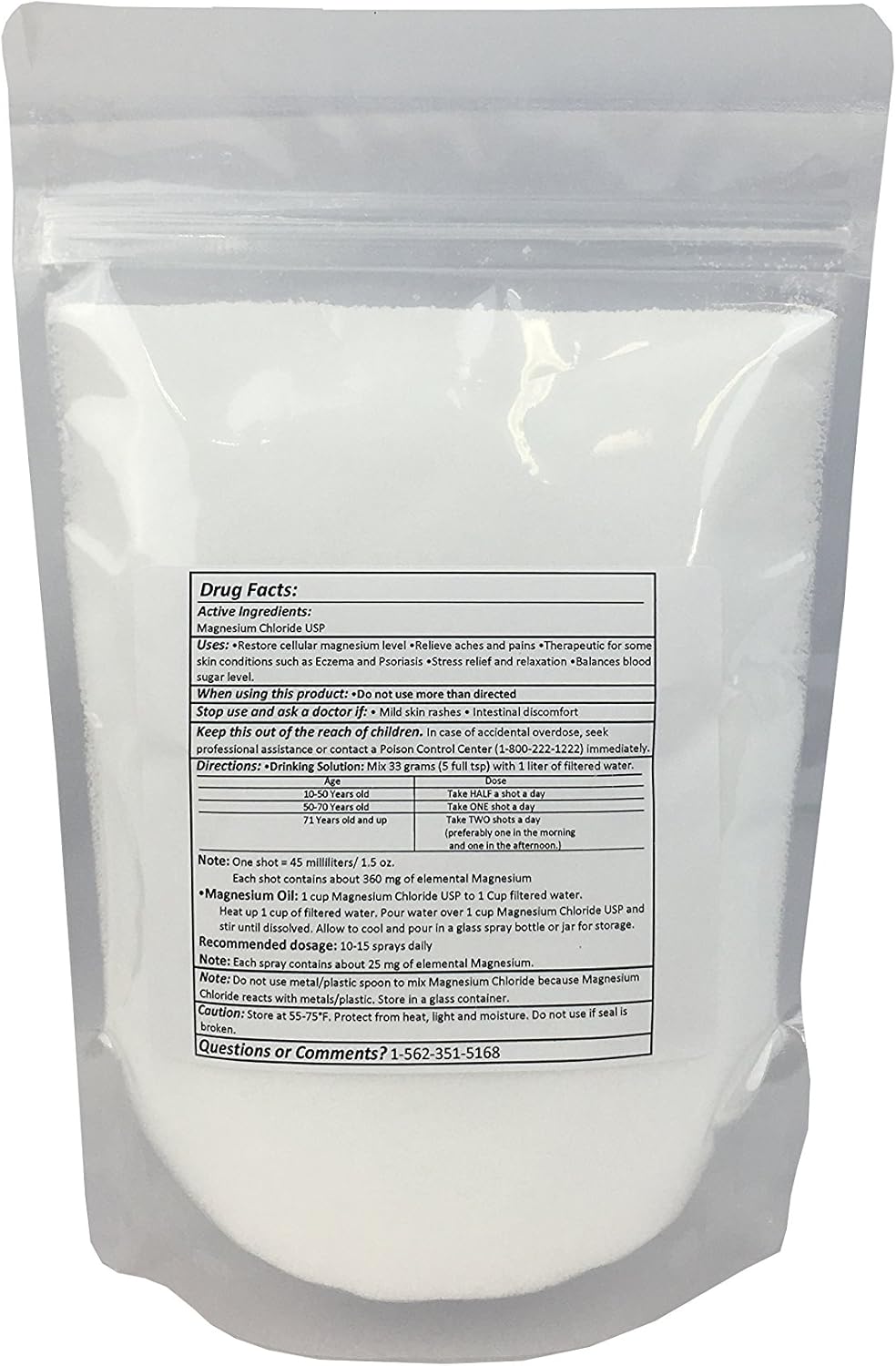 Organic Magnesium Chloride USP Supplement - Edible Powder (1 Pound) - Pharmaceutical Grade - Pure Ph. EUR., BP, USP - Greenway Biotech