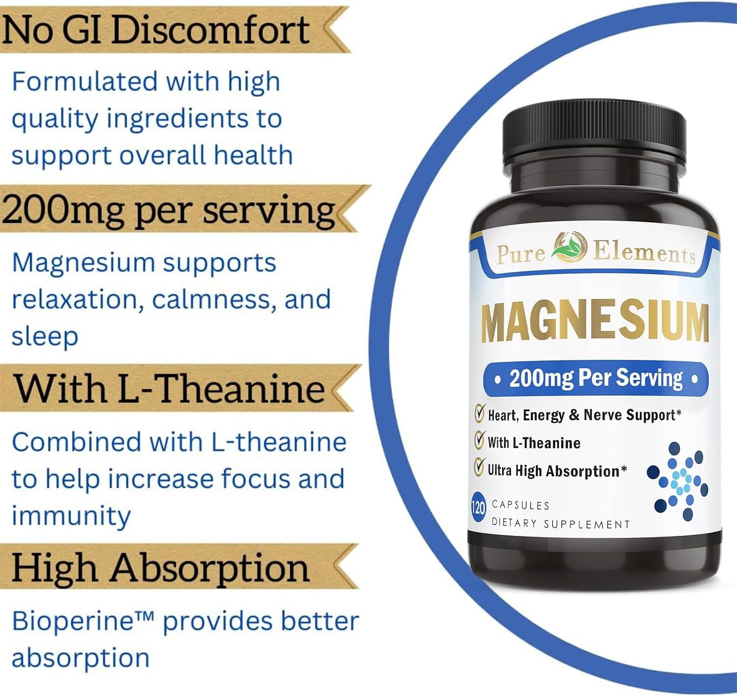 Organic Magnesium Glycinate with L-Theanine, Potassium, & Black Pepper - 120ct High Absorption Formula