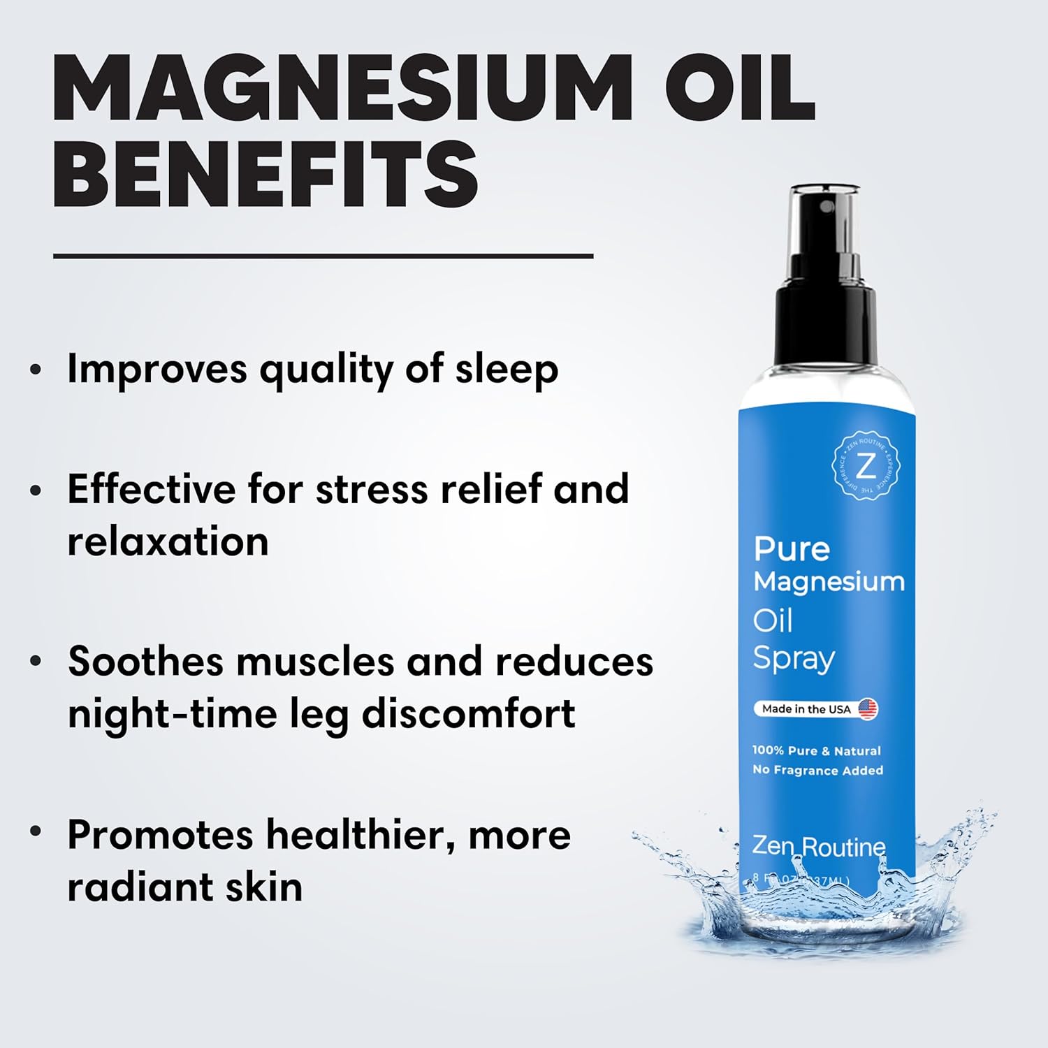 Organic Magnesium Oil Spray for Calm Sleep & Relaxation | Fast Absorption | Made in USA | 8 fl oz (1 Pack)