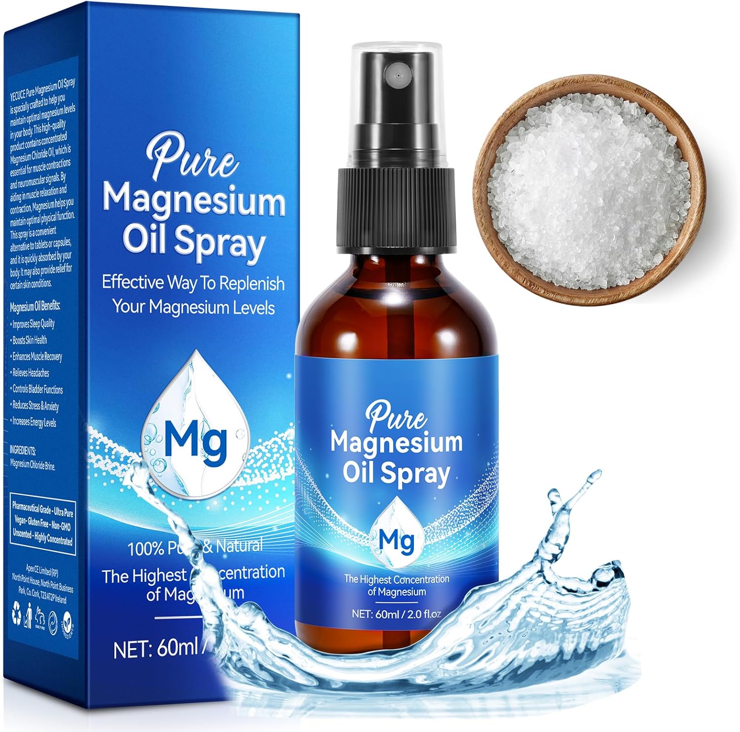 Organic Magnesium Oil Spray for Feet in Glass Bottle - Easy Absorption, Topical Application - 2 Fl Oz