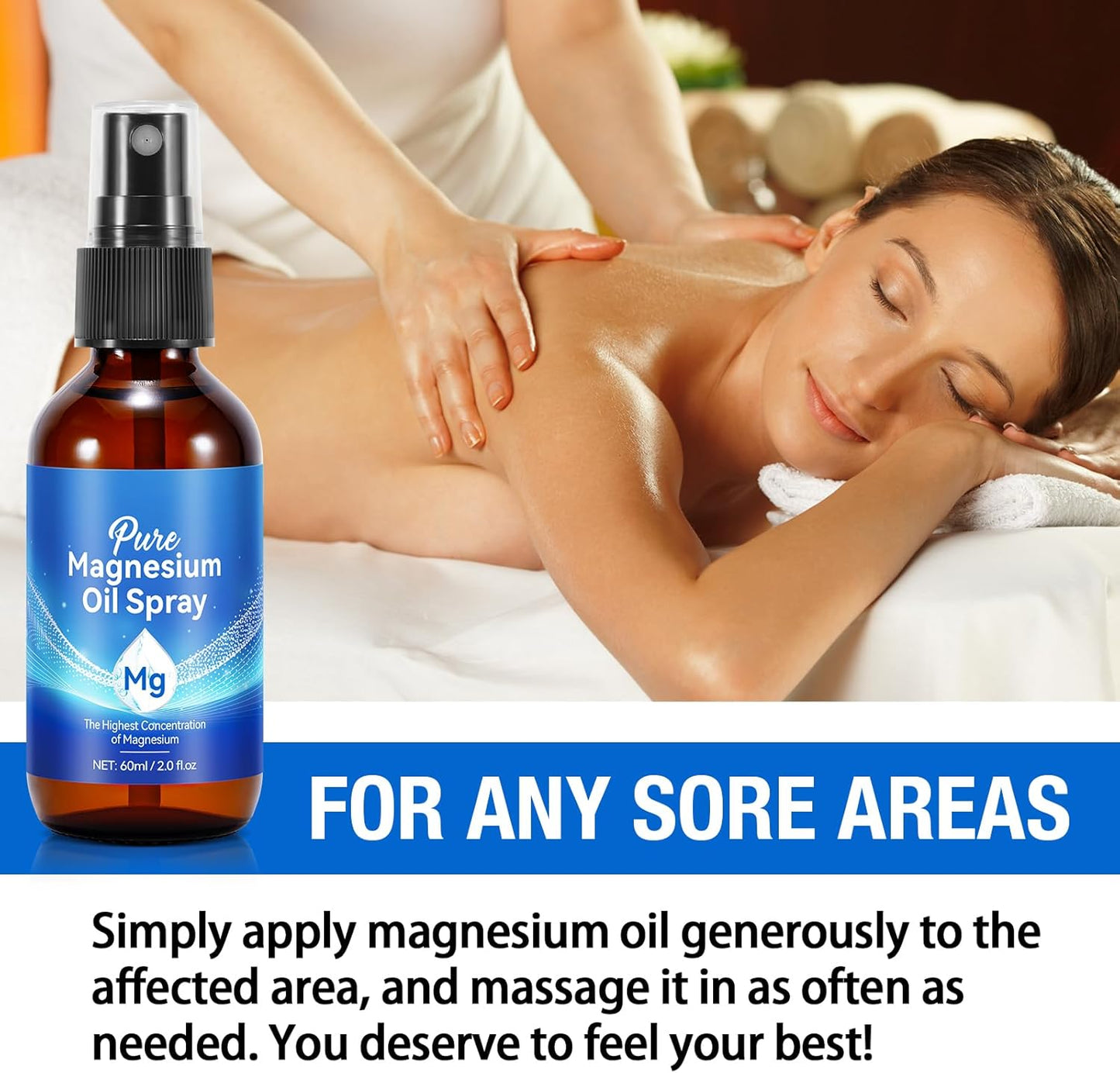 Organic Magnesium Oil Spray for Feet in Glass Bottle - Easy Absorption, Topical Application - 2 Fl Oz