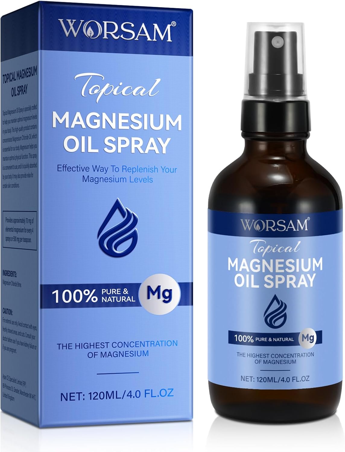Organic Magnesium Spray Oil for Feet - 4 fl oz Glass Bottle - Topical Magnesium Chloride Oil - Easy to Use - 120ml