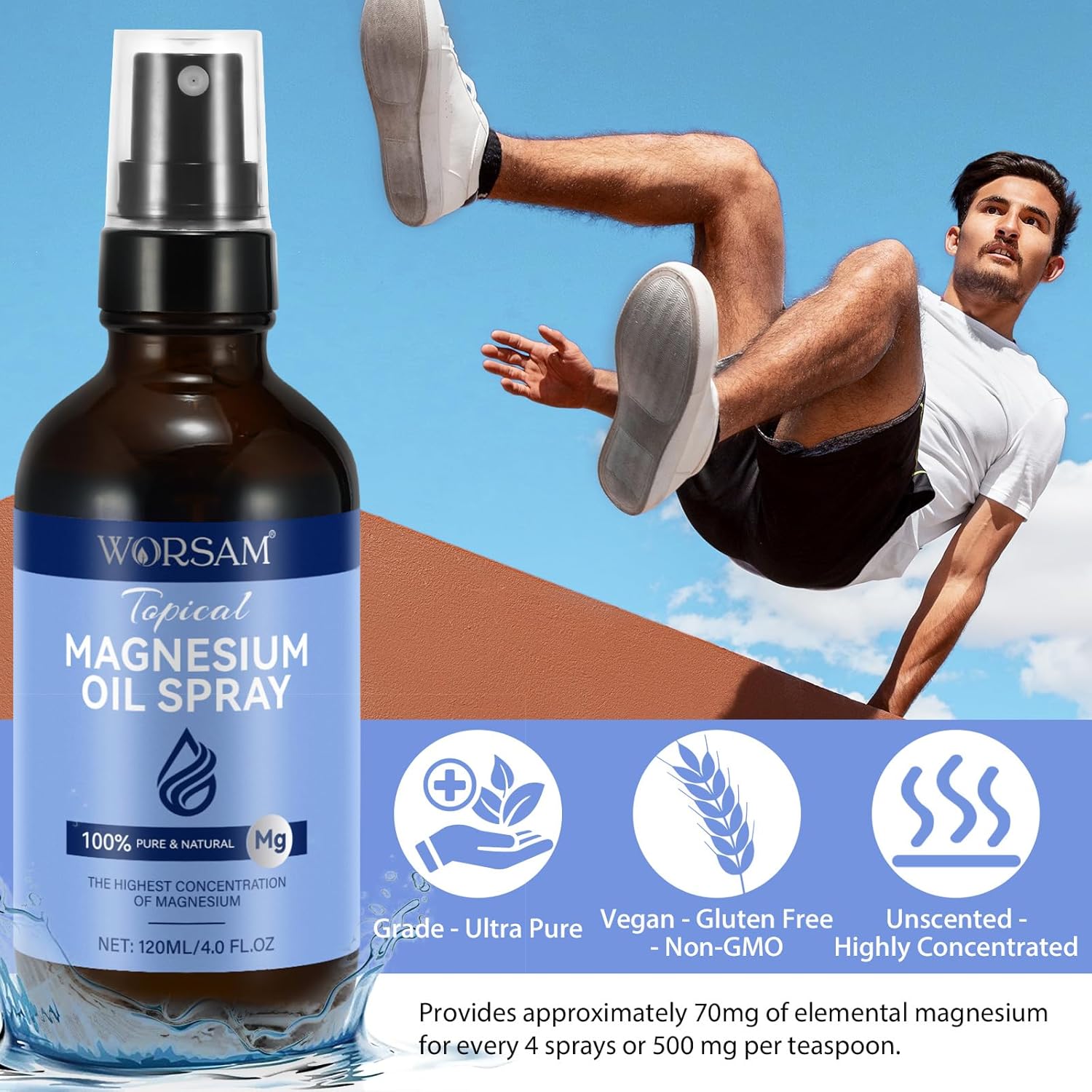 Organic Magnesium Spray Oil for Feet - 4 fl oz Glass Bottle - Topical Magnesium Chloride Oil - Easy to Use - 120ml
