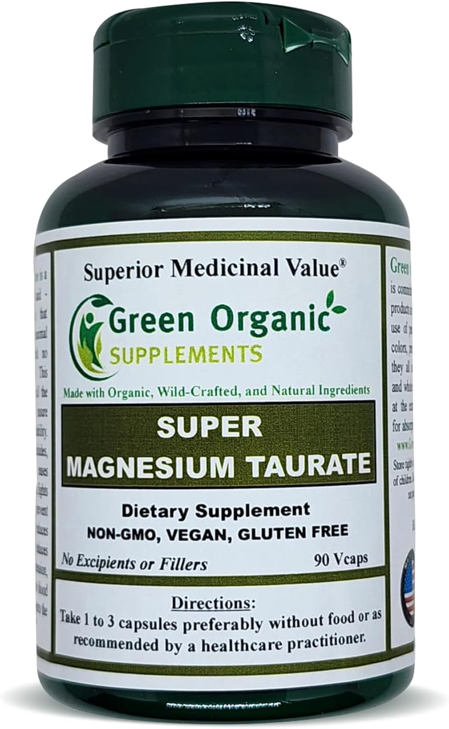 Organic Magnesium Taurate Supplement - High Absorption, Non-GMO, Vegan, Gluten-Free - 90 Capsules, Made with Organic Ingredients