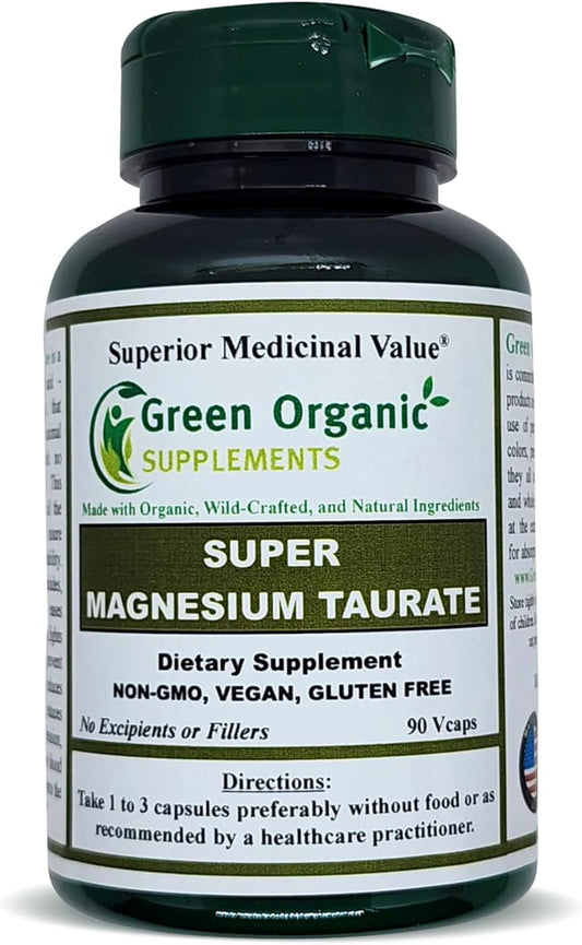 Organic Magnesium Taurate Supplement - High Absorption, Non-GMO, Vegan, Gluten-Free - 90 Capsules, Made with Organic Ingredients