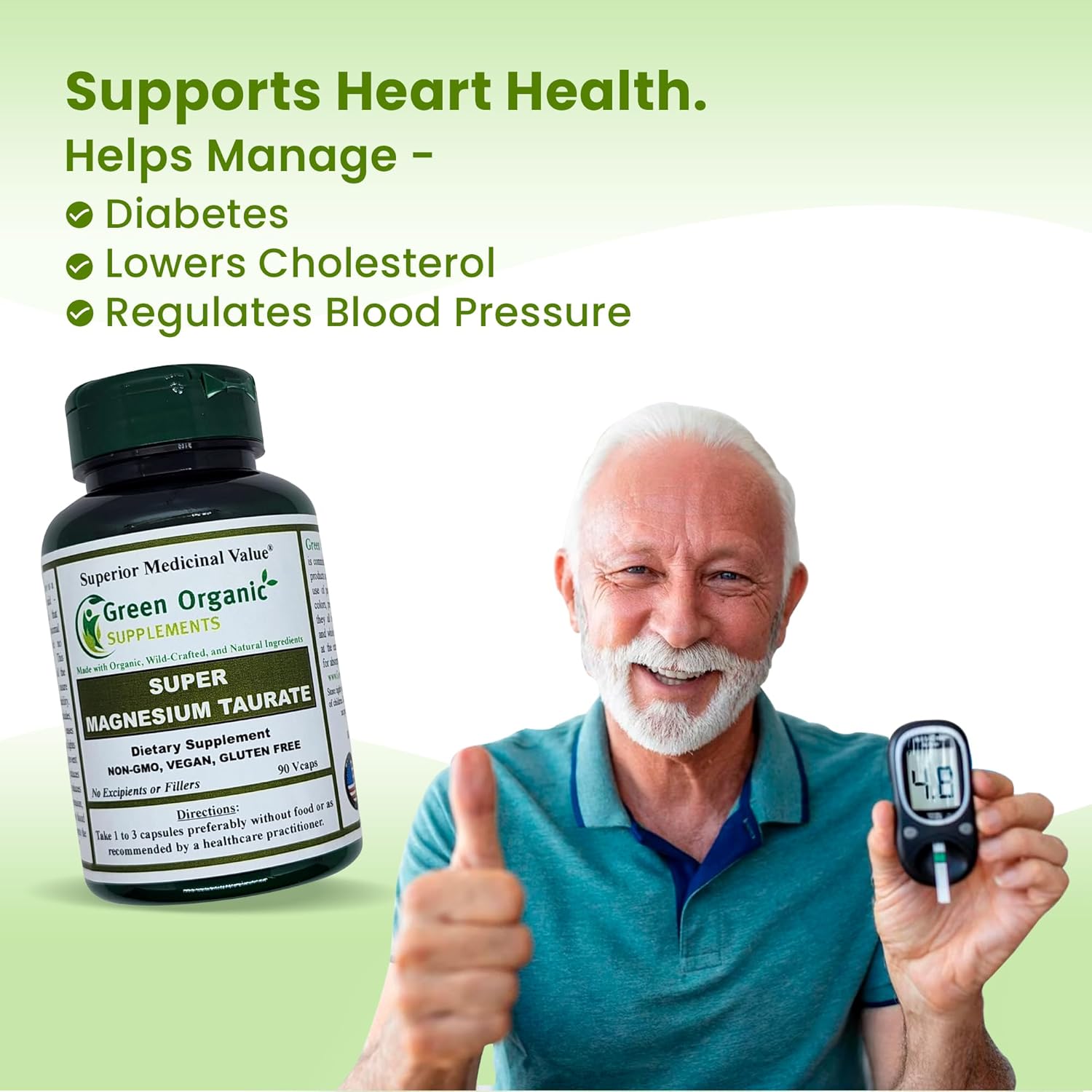 Organic Magnesium Taurate Supplement - High Absorption, Non-GMO, Vegan, Gluten-Free - 90 Capsules, Made with Organic Ingredients