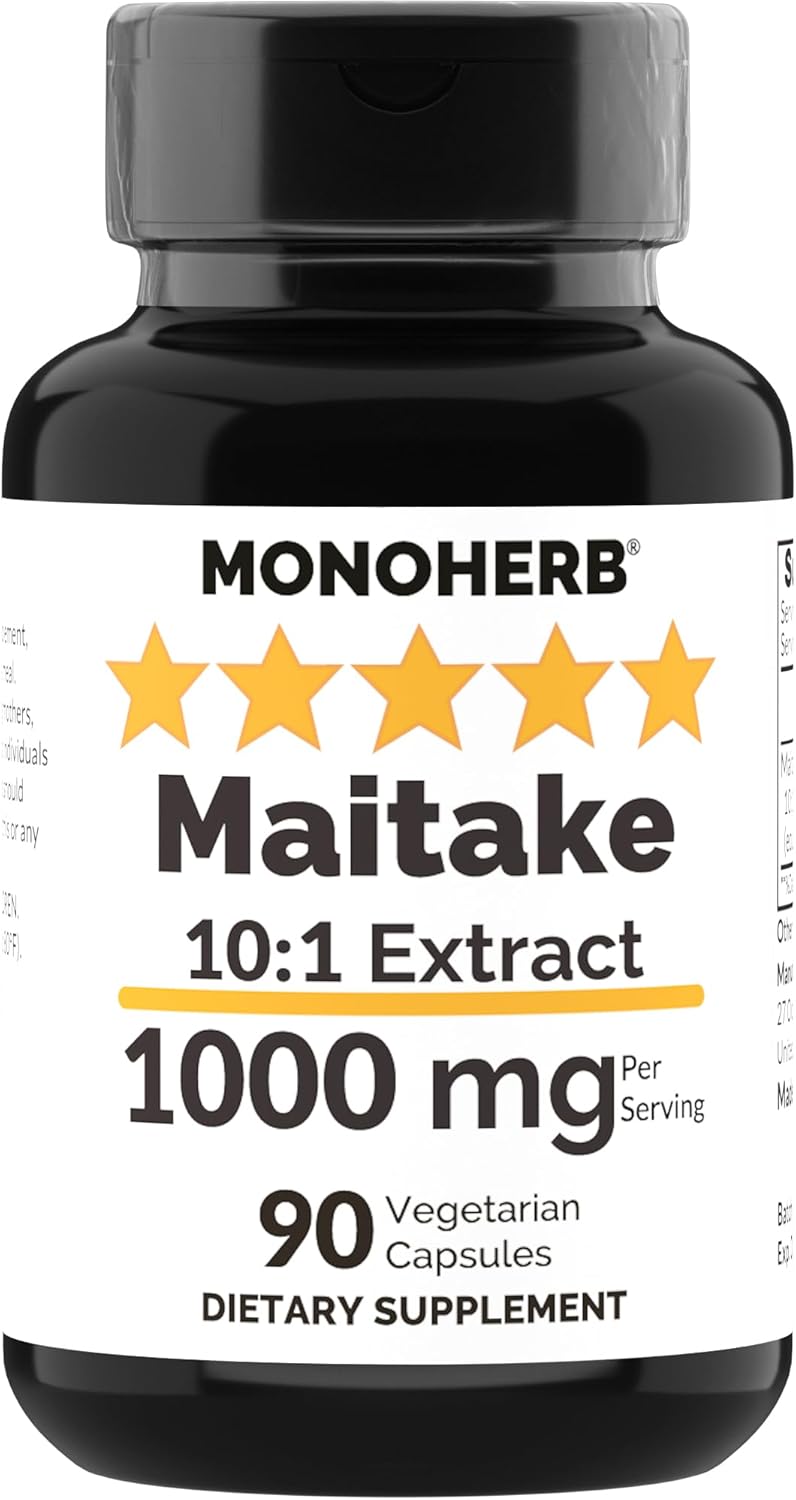 Organic Maitake Mushroom Extract Capsules - 1000mg, 90 Count, Vegan-Friendly