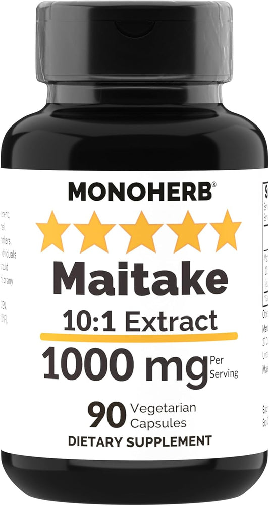 Organic Maitake Mushroom Extract Capsules - 1000mg, 90 Count, Vegan-Friendly