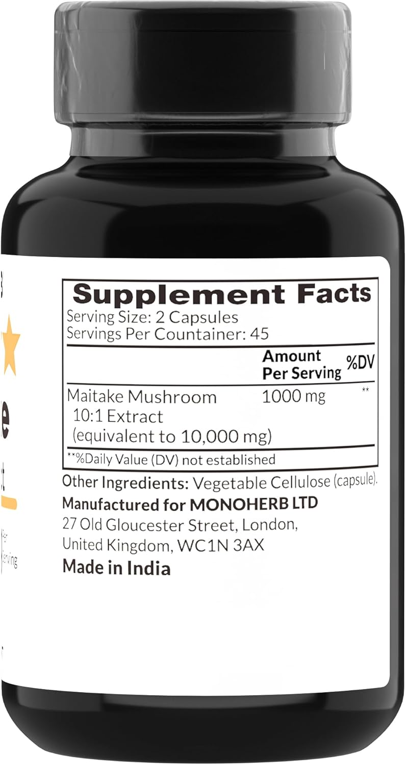 Organic Maitake Mushroom Extract Capsules - 1000mg, 90 Count, Vegan-Friendly