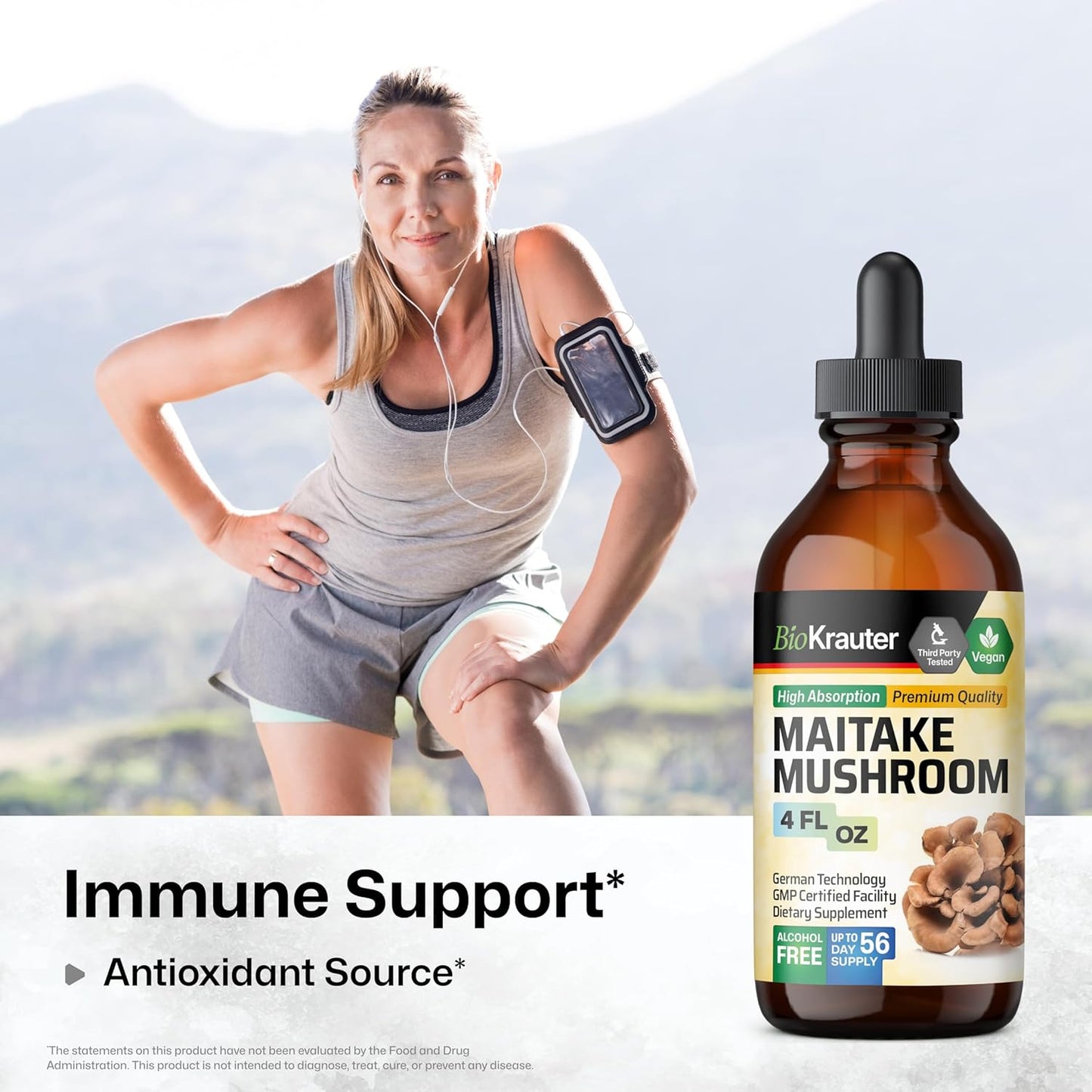 Organic Maitake Mushroom Extract Liquid Supplement for Immune Support - 680mg per Serving - Vegan, Alcohol & Sugar Free - 4 Fl.Oz.