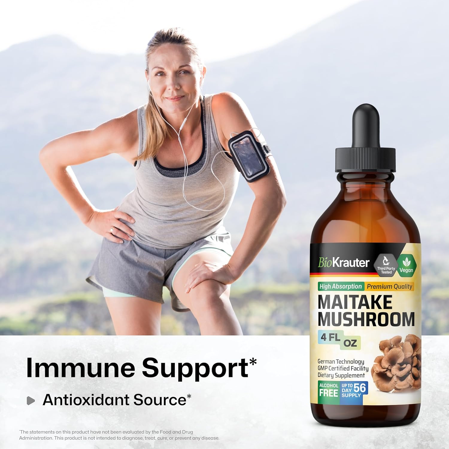 Organic Maitake Mushroom Extract Liquid Supplement for Immune Support - 680mg per Serving - Vegan, Alcohol & Sugar Free - 4 Fl.Oz.