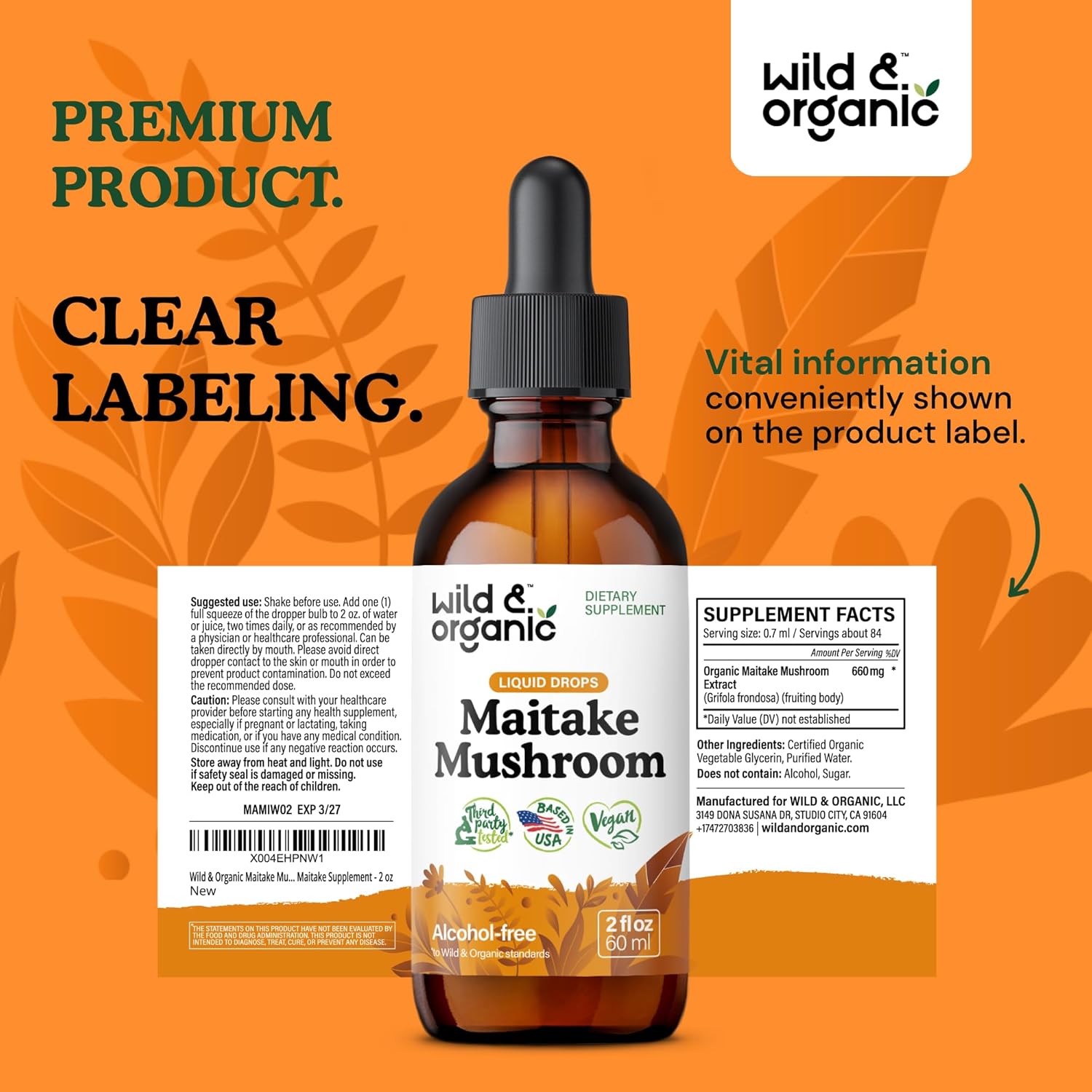 Organic Maitake Mushroom Liquid Extract - Immune Support Supplement - Vegan & Sugar-Free Tincture - 2 fl oz - BoostGo Australia