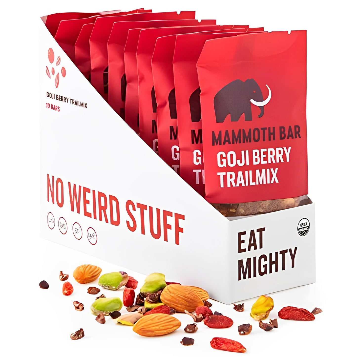 Organic Mammoth Bar Goji Berry Trail Mix with 12g Protein - Premium Ingredients: Almonds, Pistachios, Sunflower Seeds, Dates, Egg White. Paleo, Gluten Free, Raw