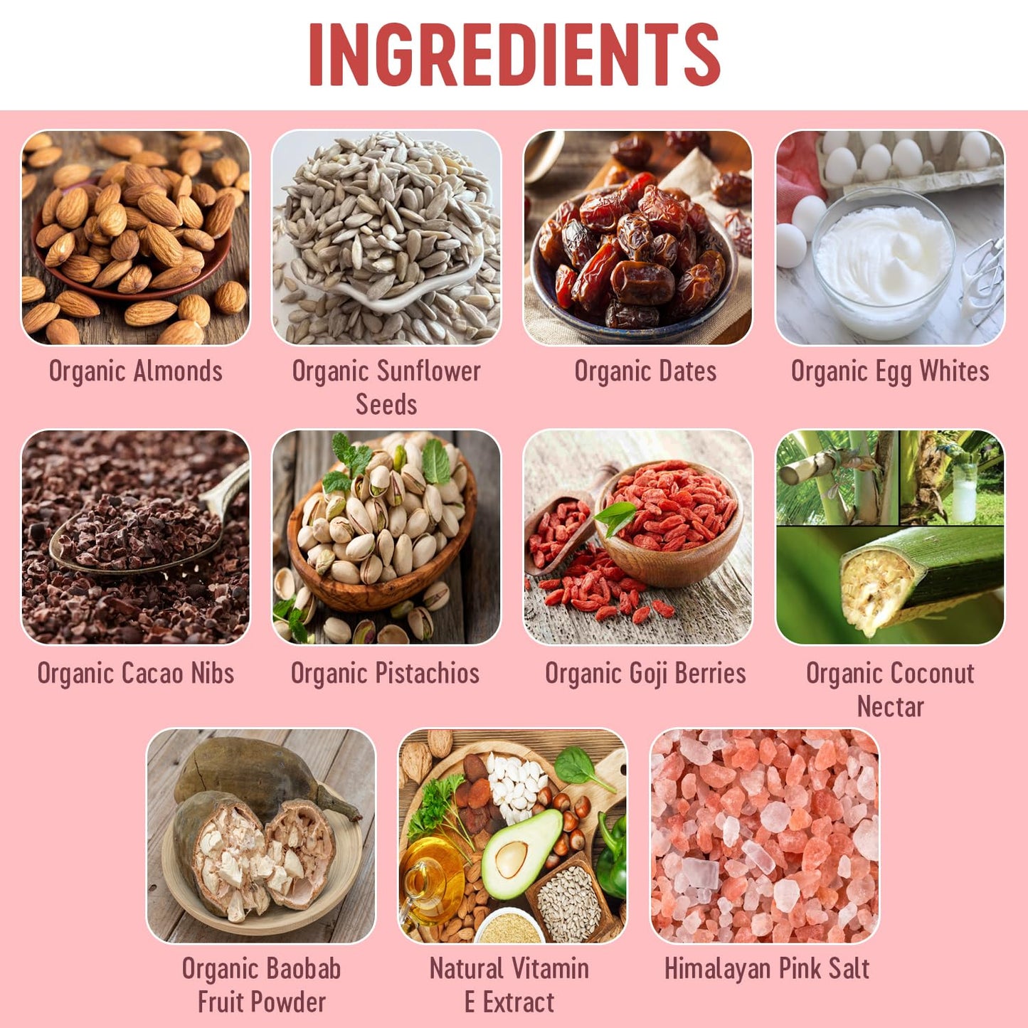 Organic Mammoth Bar Goji Berry Trail Mix with 12g Protein - Premium Ingredients: Almonds, Pistachios, Sunflower Seeds, Dates, Egg White. Paleo, Gluten Free, Raw