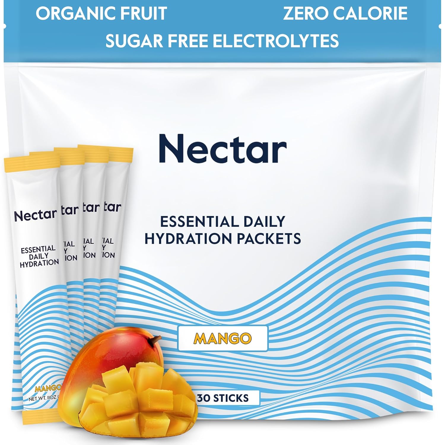 Organic Mango Electrolyte Powder Packets for Rapid Rehydration - Sugar-Free Hydration Packets - 0 Calorie Daily Hydrate - 30 Pack
