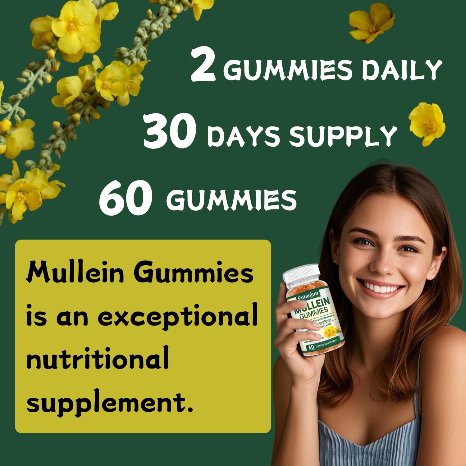 Organic Mango Mullein Gummies for Lung Support | Vegetarian Mullein Supplements | Immune Boosting Mullein Leaf Extract Gummies