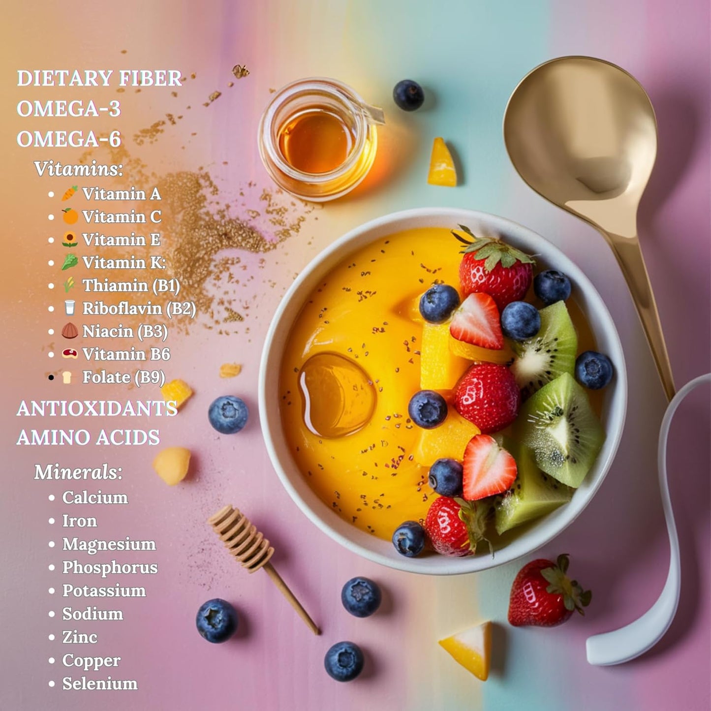 Organic Mango Sea Moss Gel with Ground Chia Seeds - Rich in Iodine & Omega-3 for Immune & Digestive Support - Vegan Superfood - 16 oz, Made in USA