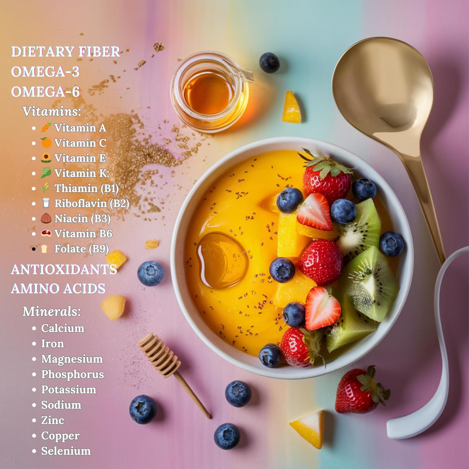 Organic Mango Sea Moss Gel with Ground Chia Seeds - Rich in Iodine & Omega-3 for Immune & Digestive Support - Vegan Superfood - 16 oz, Made in USA