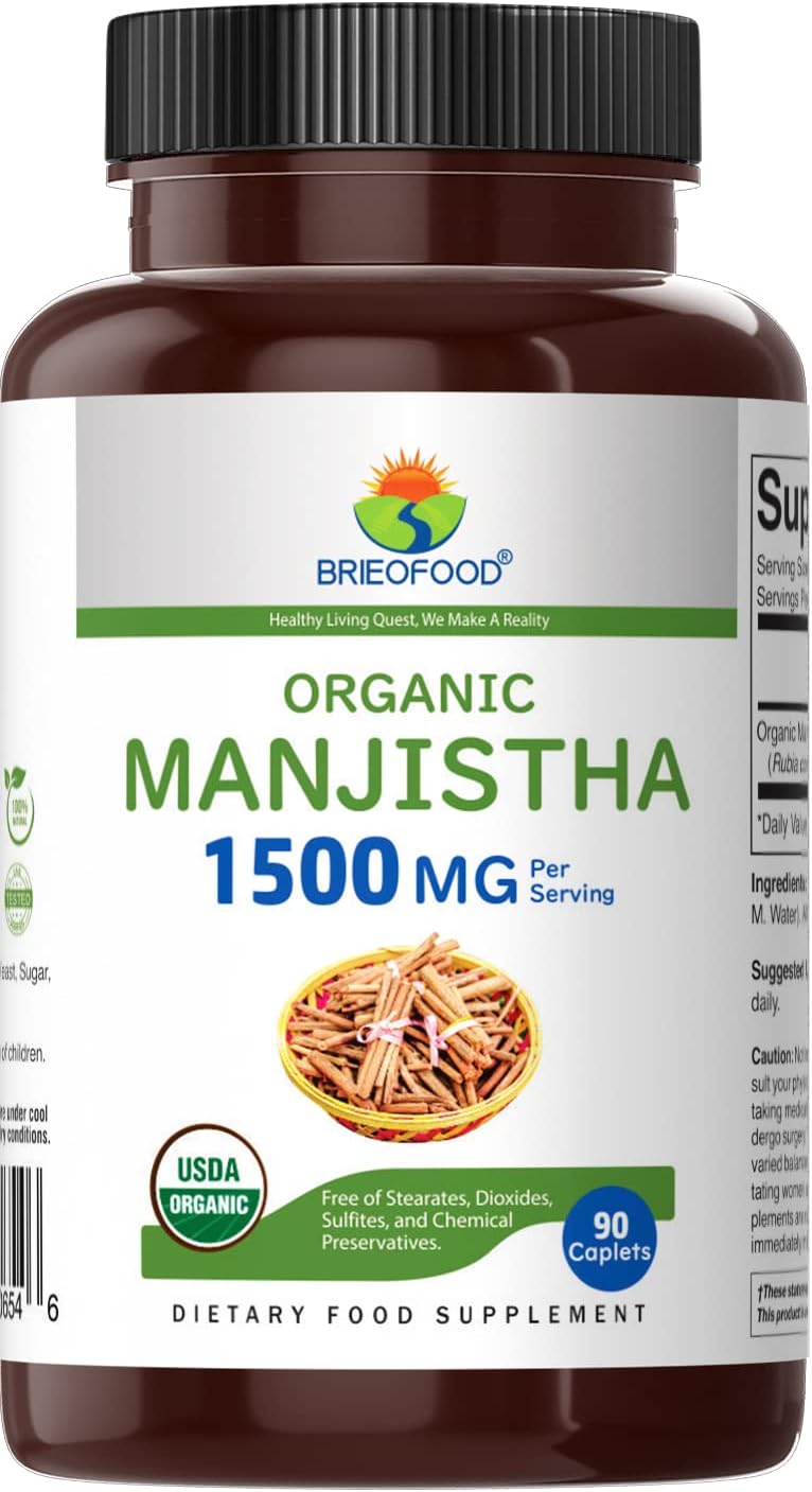 Organic Manjistha 1500mg Tablets - 45 Servings, Vegetarian, Gluten Free