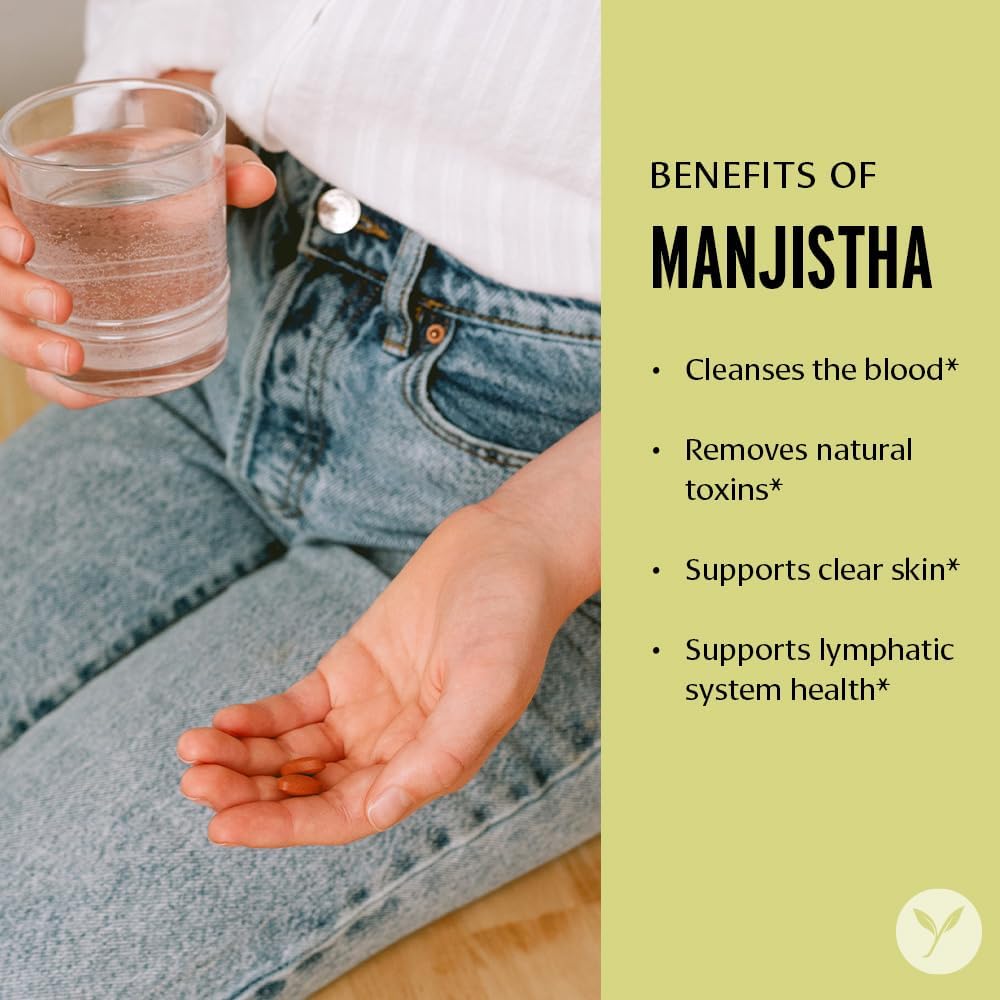 Organic Manjistha Tablets for Natural Blood Cleanse & Lymphatic System Support - 90 Tablets - Non-GMO Vegan Supplement