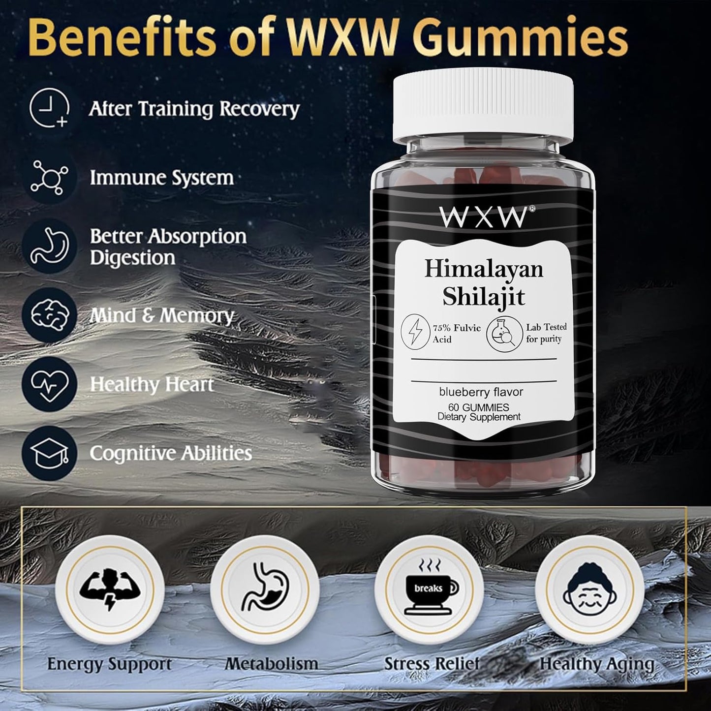 Organic Manuka Honey MGO +263 High Potency Shilajit Gummies with 85+ Trace Minerals & 75% Fulsive Acid - 120 Gummies