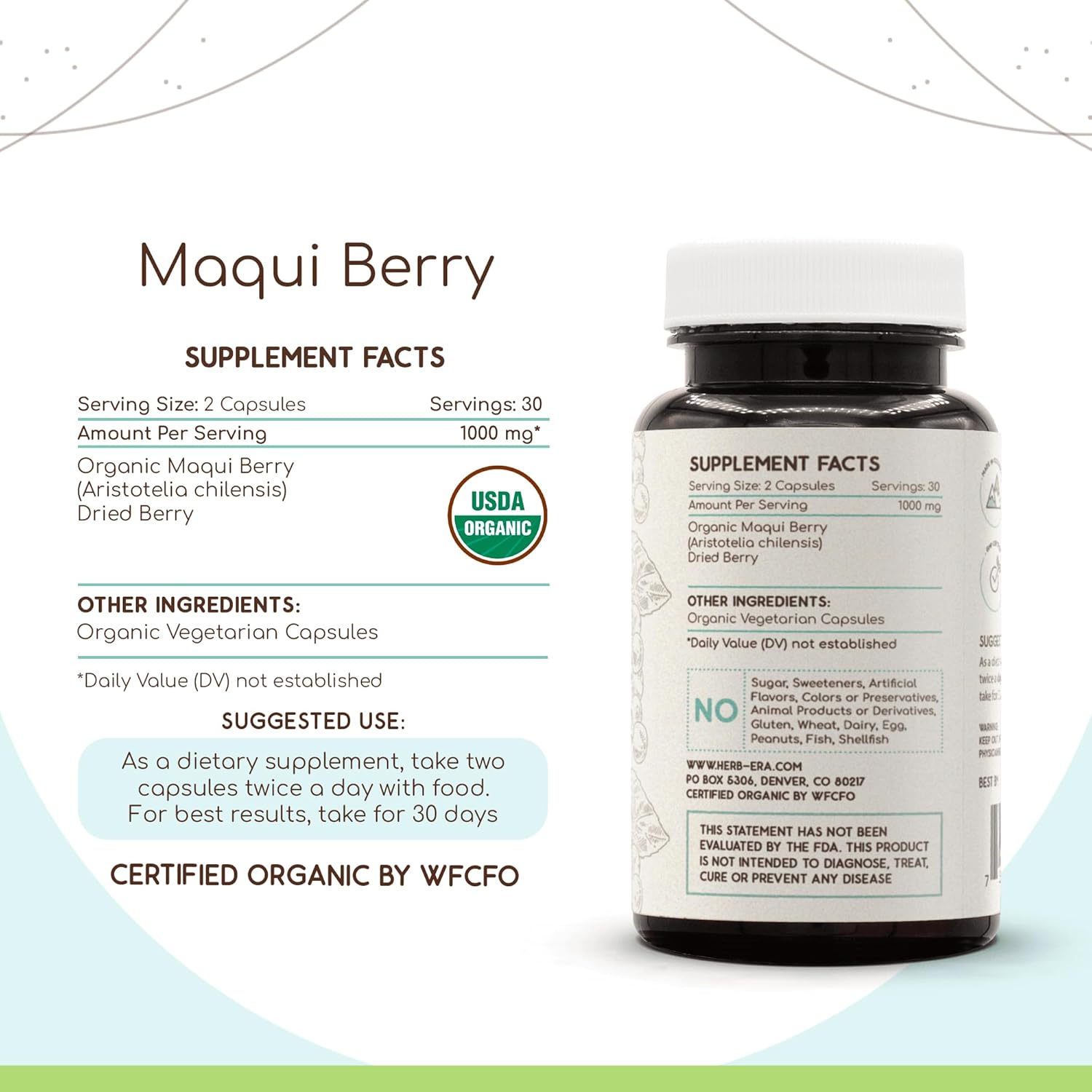 Organic Maqui Berry Herbal Supplement - 60 Capsules | USDA Certified, Vegetarian Capsules | Aristotelia chilensis Berry