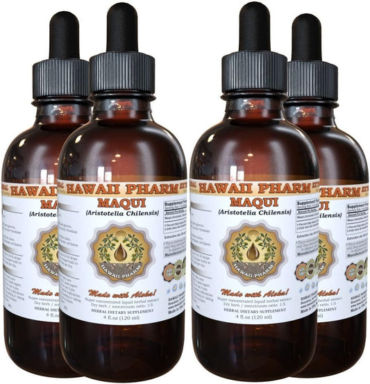Organic Maqui Liquid Extract Tincture Supplement 4x4 oz by Hawaii Pharm - Aristotelia chilensis