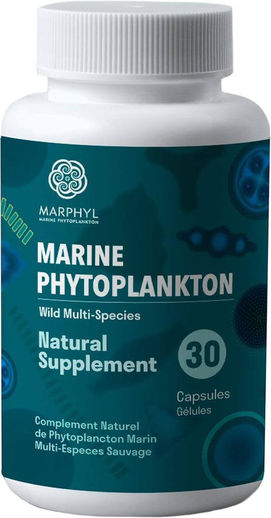 Organic MARPHYL Marine Phytoplankton Supplement Capsules - 150mg - 30 Vegan Capsules - Wild Multi Species - Vancouver Island, Canada