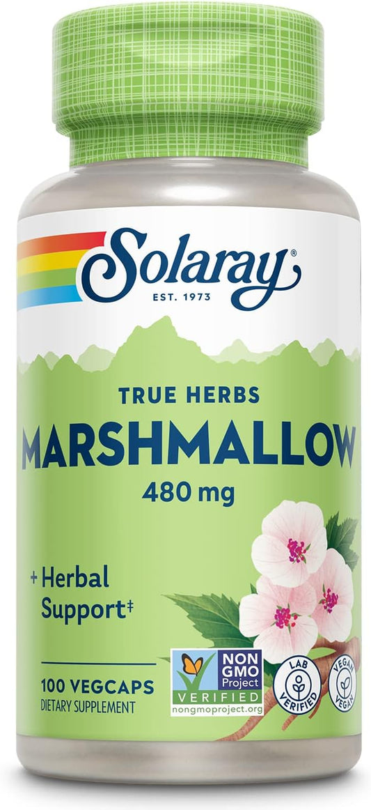 Organic Marshmallow Root Capsules - 480mg Herbal Supplement for Digestive Health - High Fiber, Vegan, Non-GMO, Lab Tested - 100 VegCaps, 100 Servings