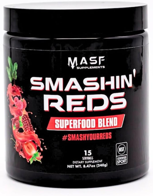 Organic MASF Smashin' Reds Superfood Blend for Digestive Health, Energy, and Endurance - NSF Sport Certified with Beet Root, Maca, Turmeric, Ginger, Acai for Nitric Oxide Production