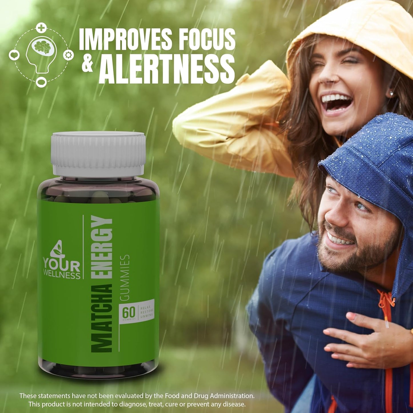 Organic Matcha Green Tea Energy Gummies with Vitamin B12, B3, and CoQ10 - Vegan, Gluten-Free, Non-GMO, Kosher - Natural Energy Boost (60 Count) - BoostGo Australia