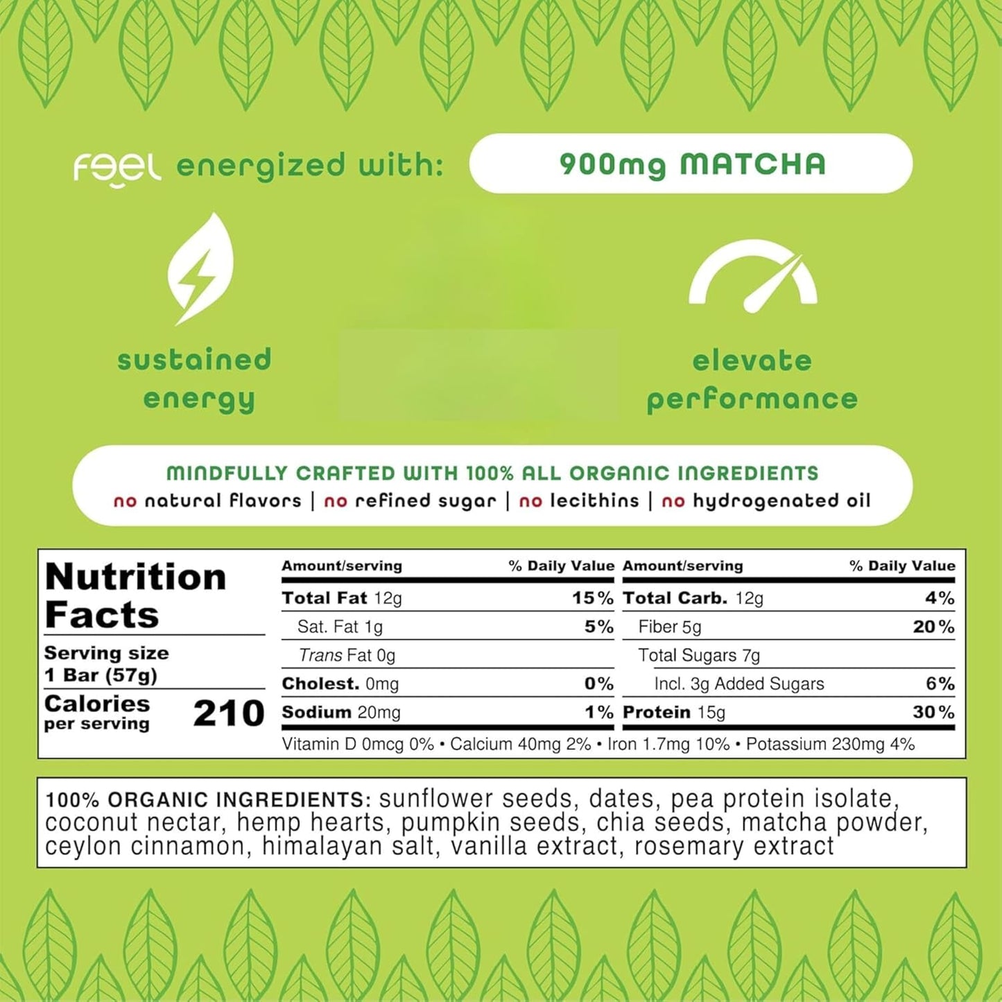 Organic Matcha Latte Vegan Protein Bars - Keto, Gluten Free, Dairy Free, Non GMO - 10 Pack