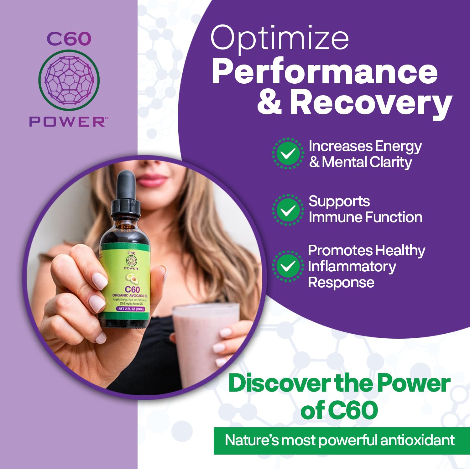 Organic MCT Coconut Oil with C60 - 8 oz for Optimal Mitochondrial Function and Reduced Oxidative Stress