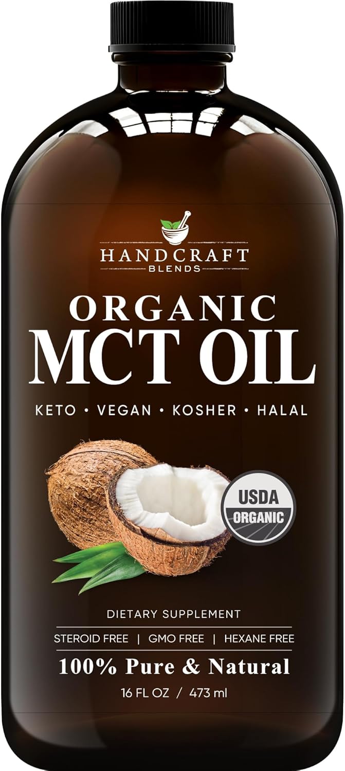 Organic MCT Oil 16 Fl oz - Handcrafted from Coconuts, Keto Friendly, Non-GMO, Vegan - Ideal for Coffee, Tea, and Beverages