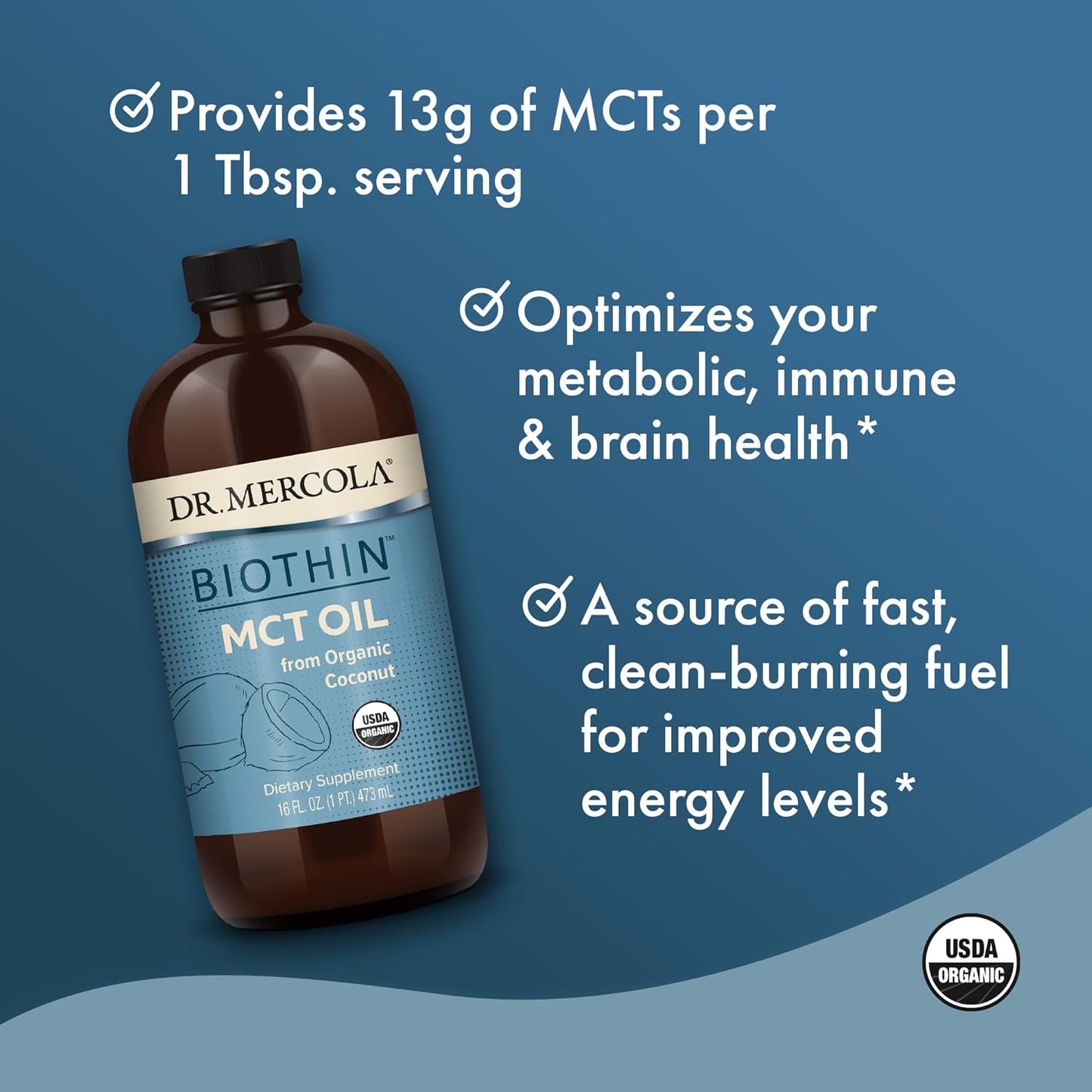 Organic MCT Oil by Dr. Mercola - Non GMO, Gluten Free, Soy Free, USDA Organic - 31 Servings (16 Fl. Oz.)