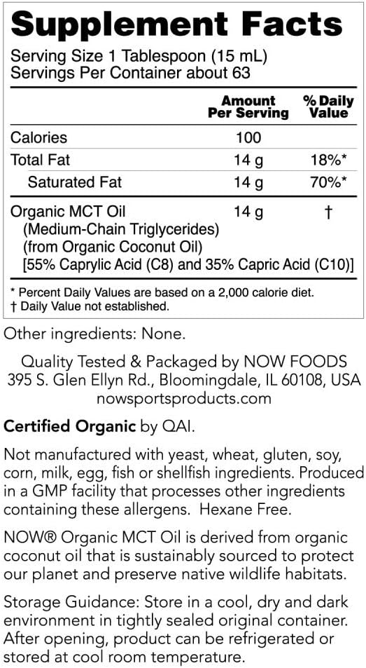 Organic MCT Oil by NOW Foods - 32-Ounce Bottle for Sports Nutrition