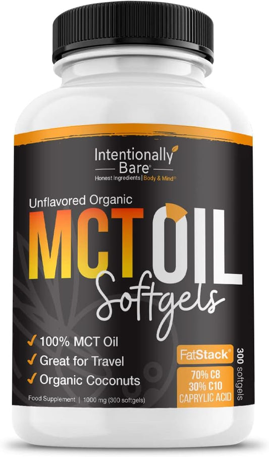 Organic MCT Oil Capsules - High C8 & C10 MCT Blend for Keto Diet - Energy, Mood & Focus Support - Non-GMO 300 Softgels
