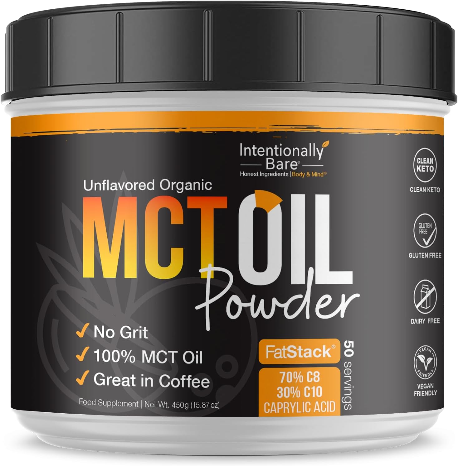 Organic MCT Oil Powder - Zero Net Carbs, No Grit, Vegan Creamer for Coffee & Smoothies - 70% C8 & 30% C10 - Unflavored