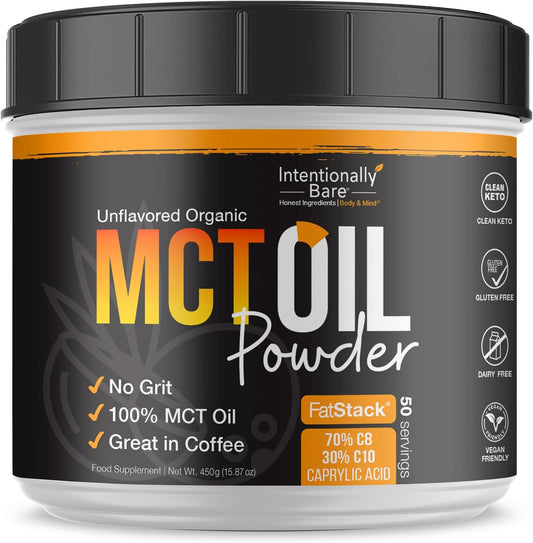 Organic MCT Oil Powder - Zero Net Carbs, No Grit, Vegan Creamer for Coffee & Smoothies - 70% C8 & 30% C10 - Unflavored