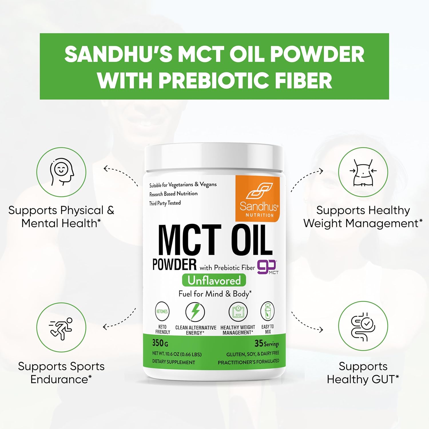 Organic MCT Oil Powder with Prebiotic Fiber | 35 Servings | Keto-Friendly | Body + Brain Fuel | 100% Coconut Oil Derived | Easy to Mix in Tea, Coffee, or Creamer - 10.6 Oz