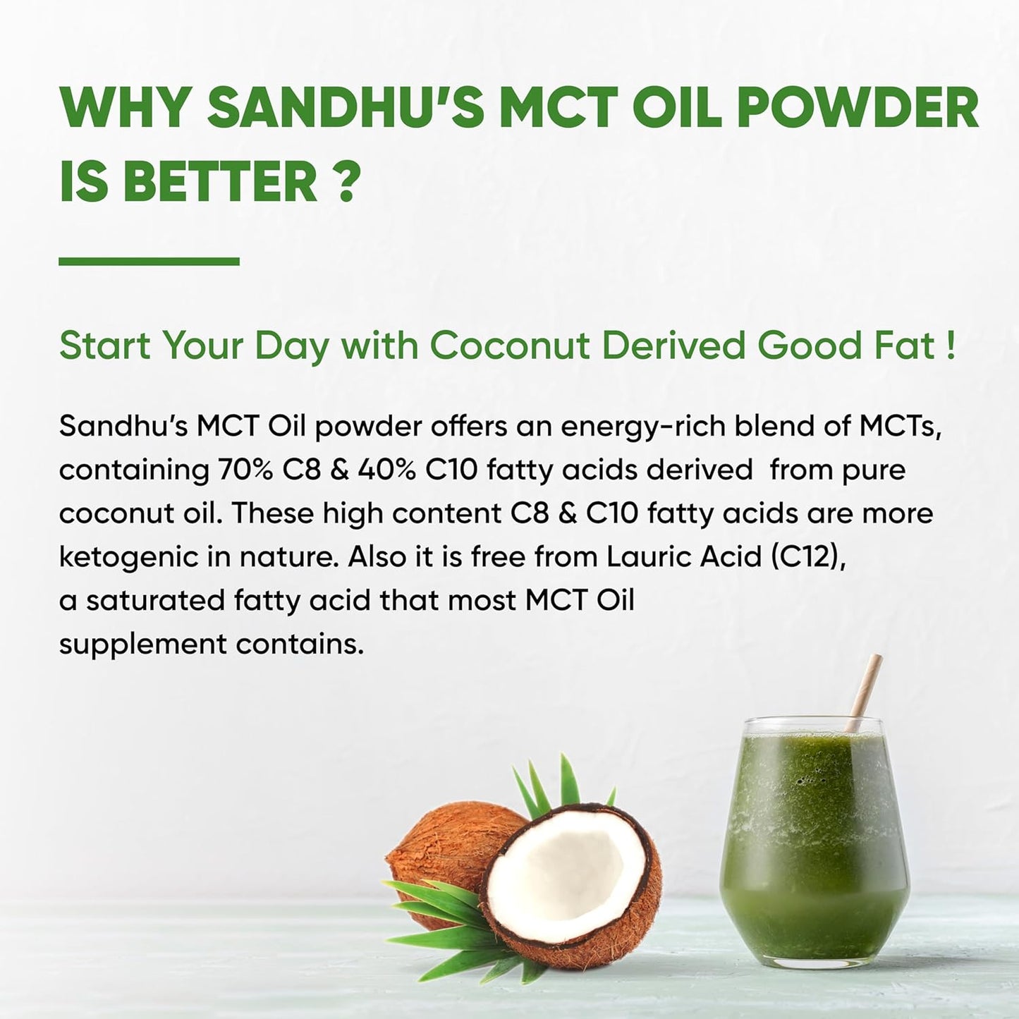 Organic MCT Oil Powder with Prebiotic Fiber | 35 Servings | Keto-Friendly | Body + Brain Fuel | 100% Coconut Oil Derived | Easy to Mix in Tea, Coffee, or Creamer - 10.6 Oz