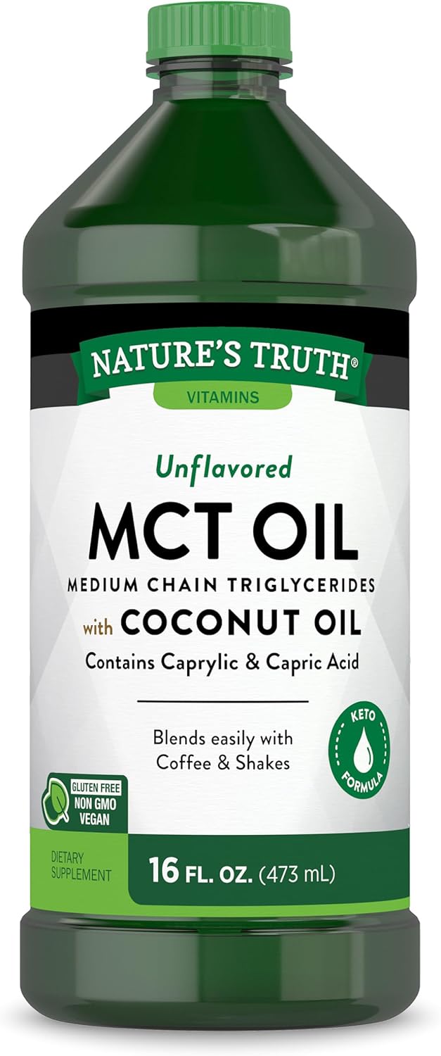 Organic MCT Oil with Coconut Oil - 16 fl. oz | Keto, Unflavored, Vegan, Non-GMO, Gluten Free Formula by Nature's Truth