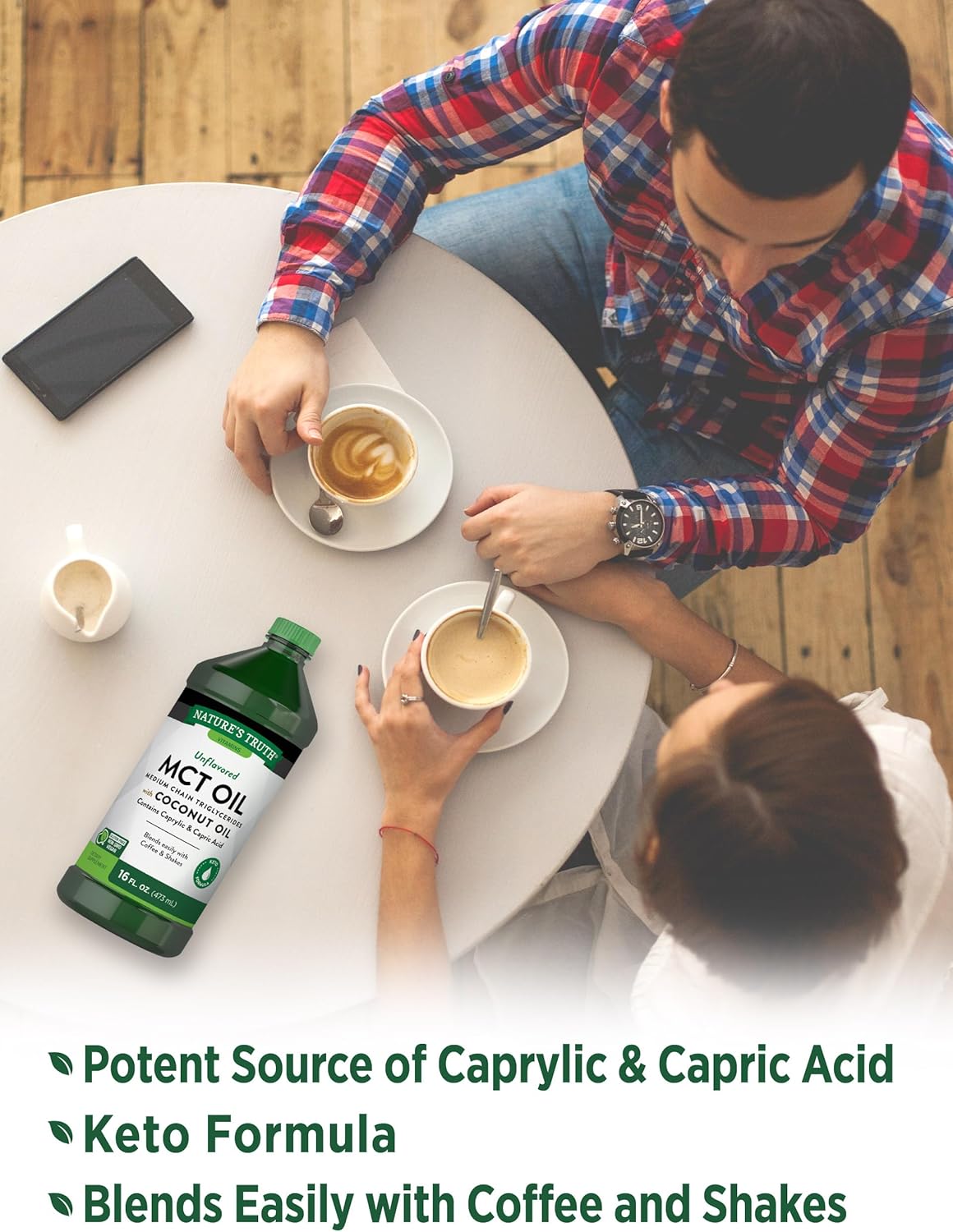 Organic MCT Oil with Coconut Oil - 16 fl. oz | Keto, Unflavored, Vegan, Non-GMO, Gluten Free Formula by Nature's Truth