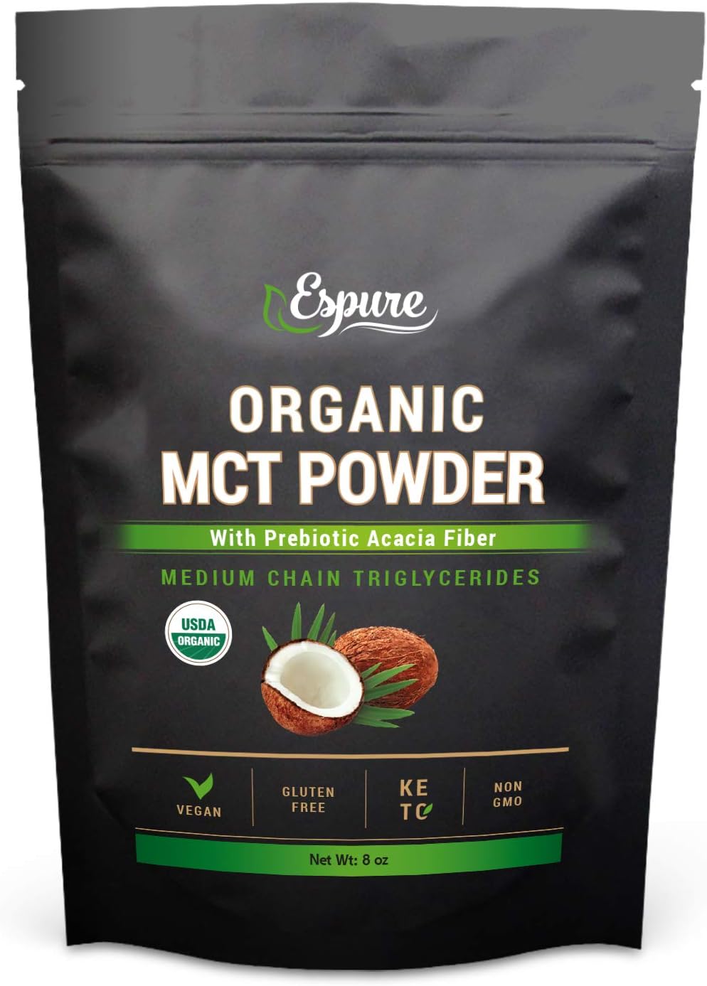 Organic MCT Powder with Prebiotic Acacia Fiber - USDA Certified, Keto Friendly, Vegan, Gluten Free - 8oz