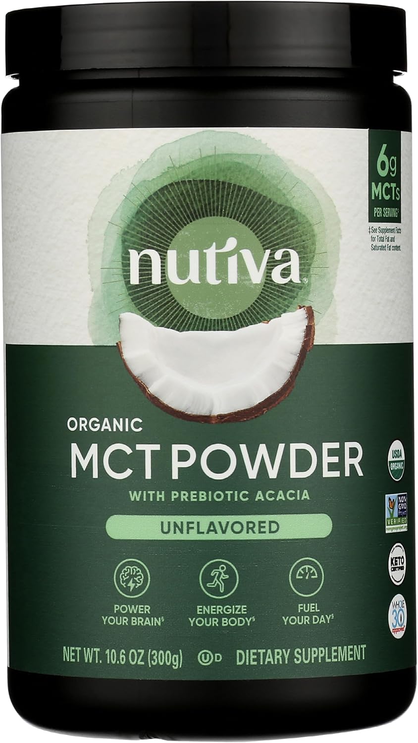 Organic MCT Powder with Prebiotic Acacia Fiber, Classic Flavor, 10.6 Oz - USDA Organic, Non-GMO, Vegan, Gluten-Free - Ideal for Coffee & Smoothies Boost