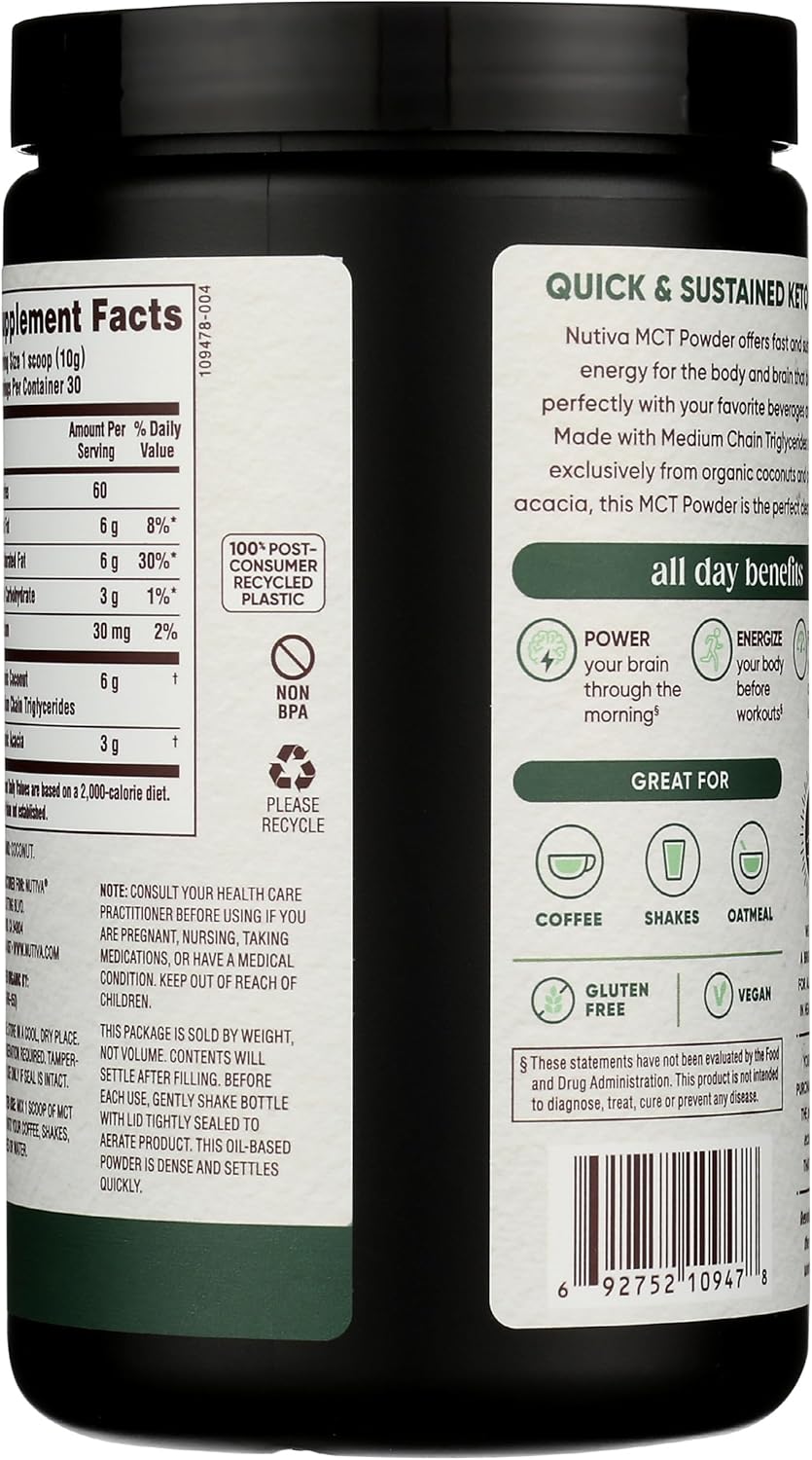 Organic MCT Powder with Prebiotic Acacia Fiber, Classic Flavor, 10.6 Oz - USDA Organic, Non-GMO, Vegan, Gluten-Free - Ideal for Coffee & Smoothies Boost