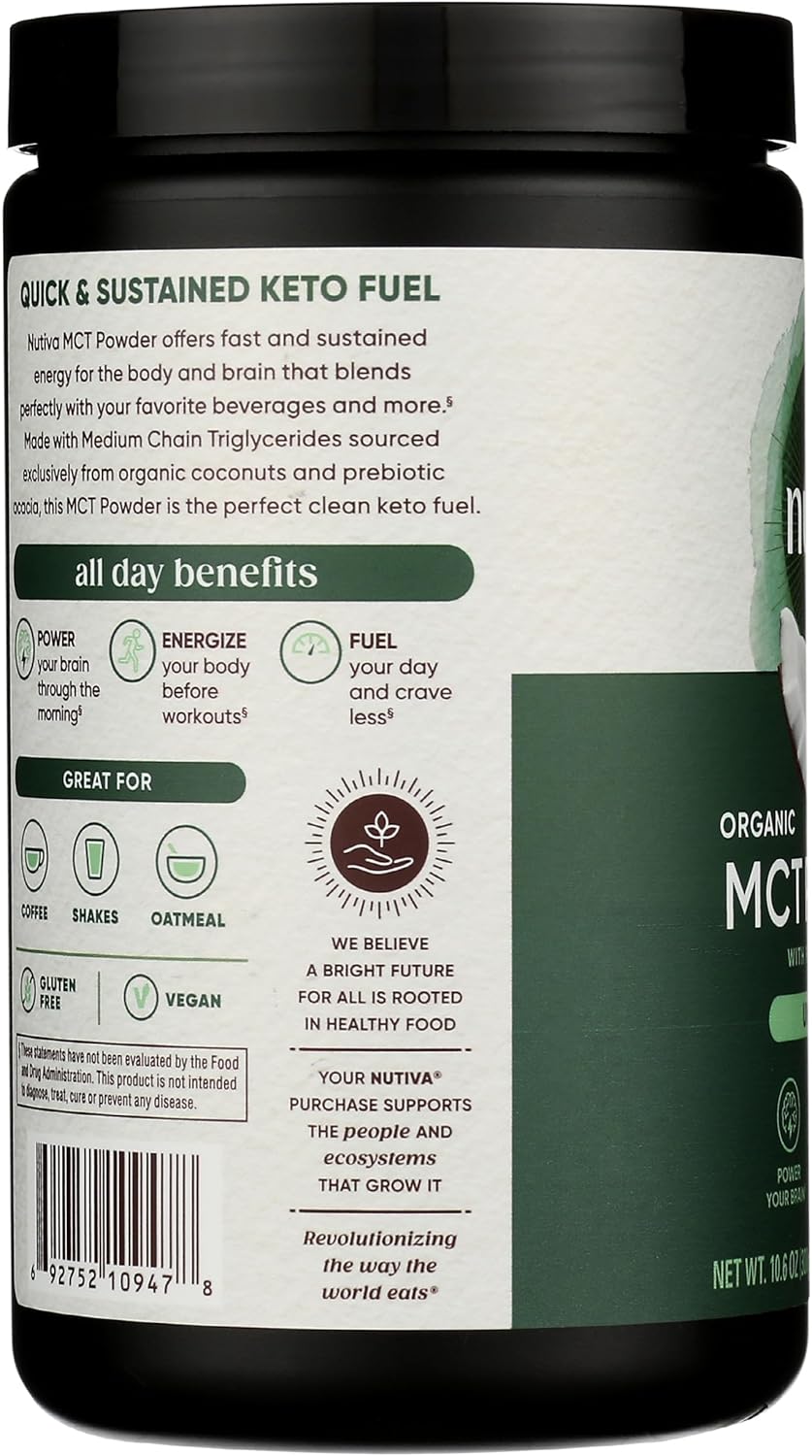 Organic MCT Powder with Prebiotic Acacia Fiber, Classic Flavor, 10.6 Oz - USDA Organic, Non-GMO, Vegan, Gluten-Free - Ideal for Coffee & Smoothies Boost